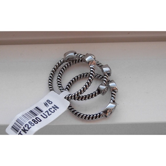 STAINLESS STEEL Bezel Set Cubic Zirconia Stackable Rings-Set Of 3 - Picture 10 of 13